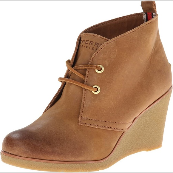 Sperry Harlow Burnished Leather Wedge Bootie in Cognac - Picture 1 of 7